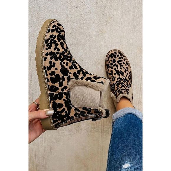 Azura Exchange  Leopard Zip Up Fleece Lining Chelsea Boots - Picture 1 of 7